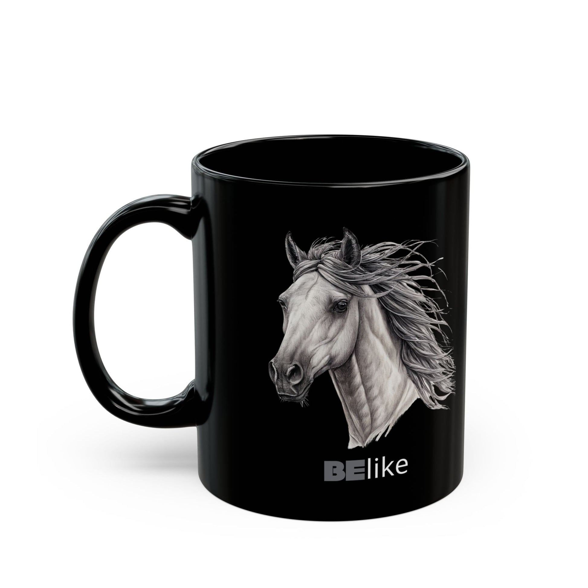 BElike the Horse Black Ceramic Mug | Inspirational Animal Gift Mug | BElike.store