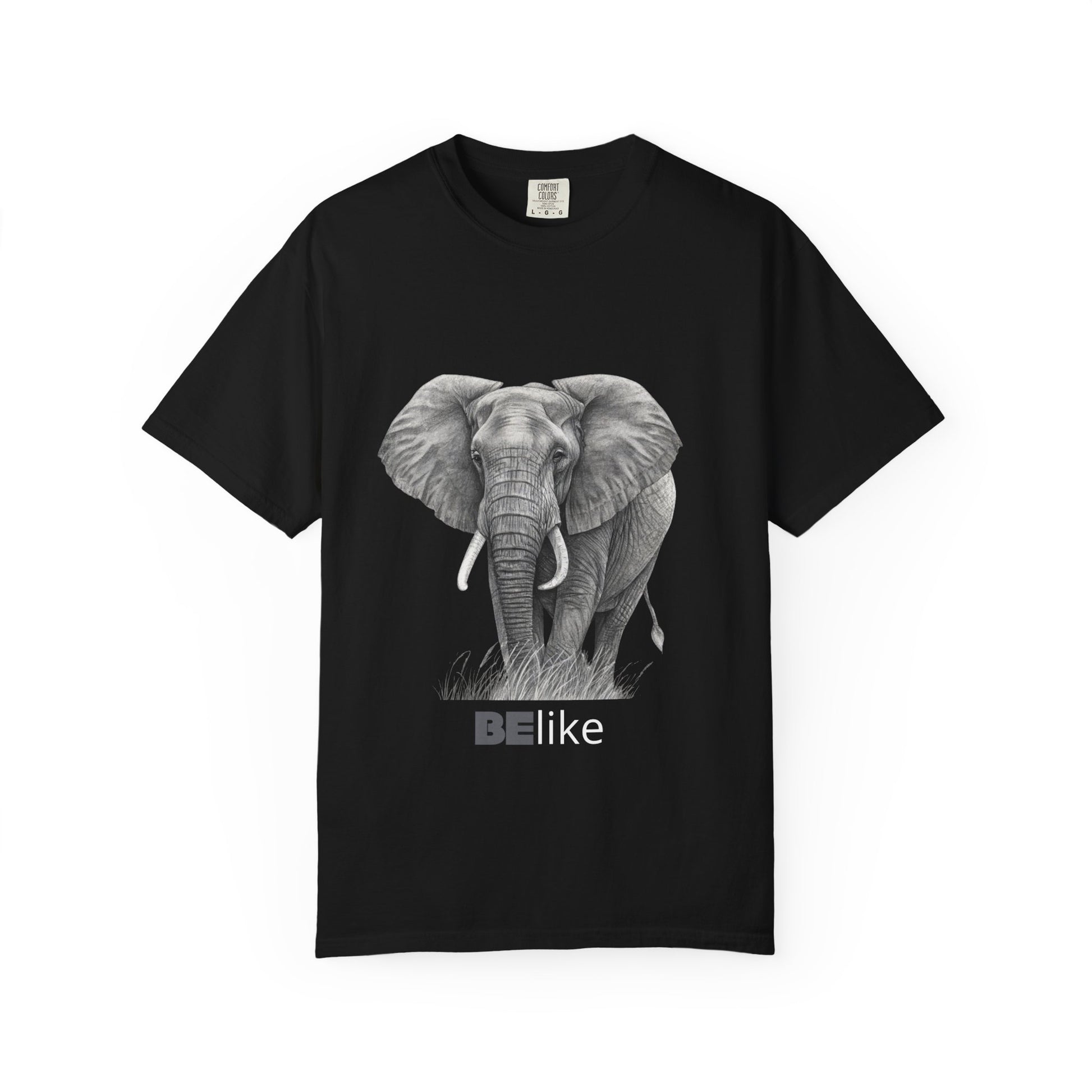 BElike the Elephant minimalist black t-shirt