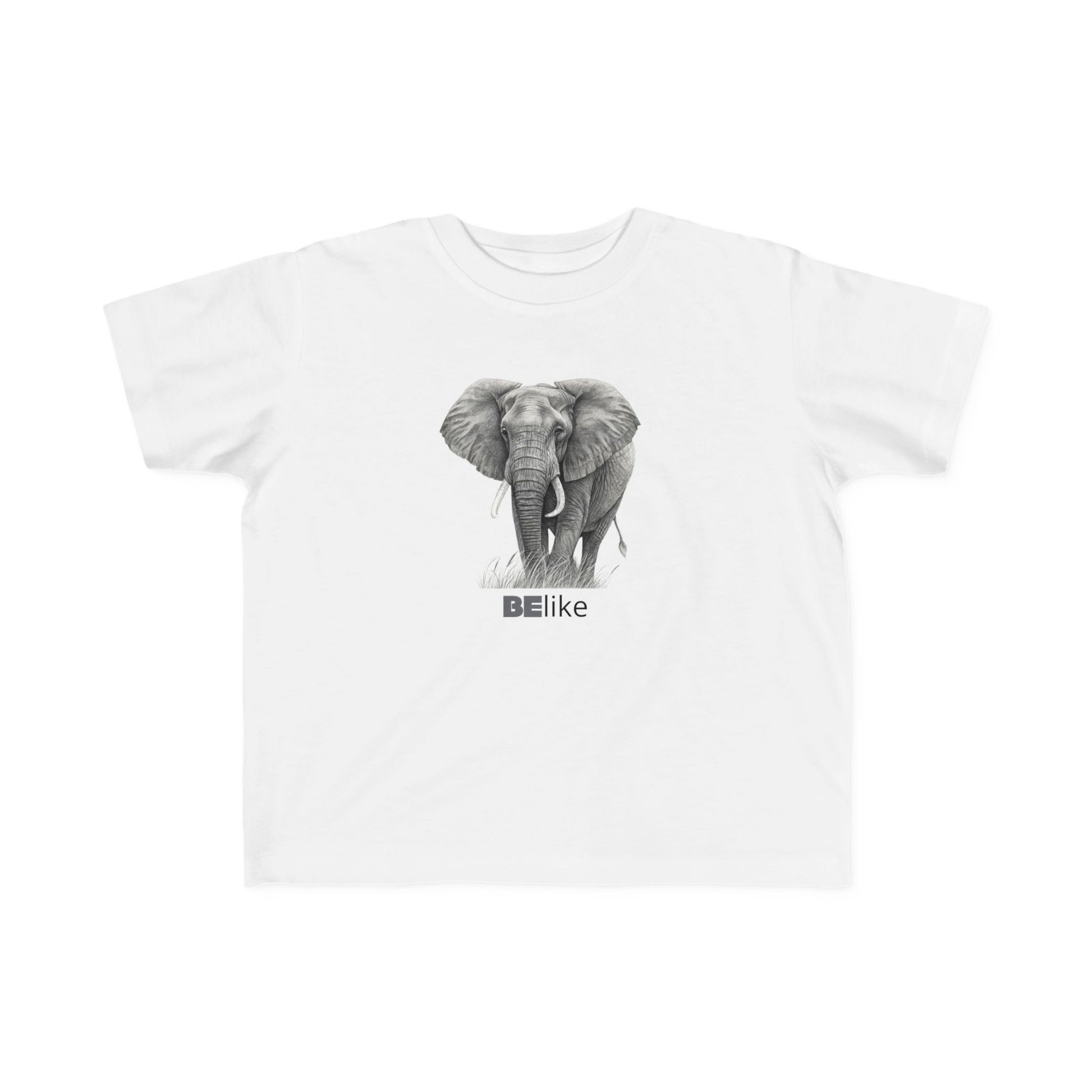 Empowering white toddler shirt with black elephant artwork