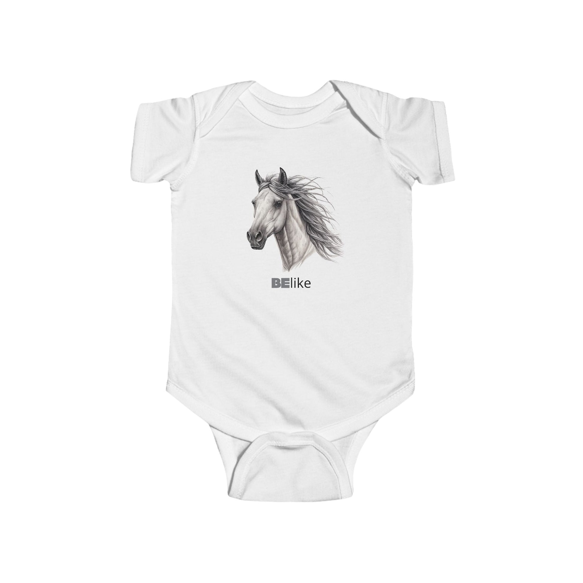 BElike the Horse infant bodysuit with black-and-white horse design