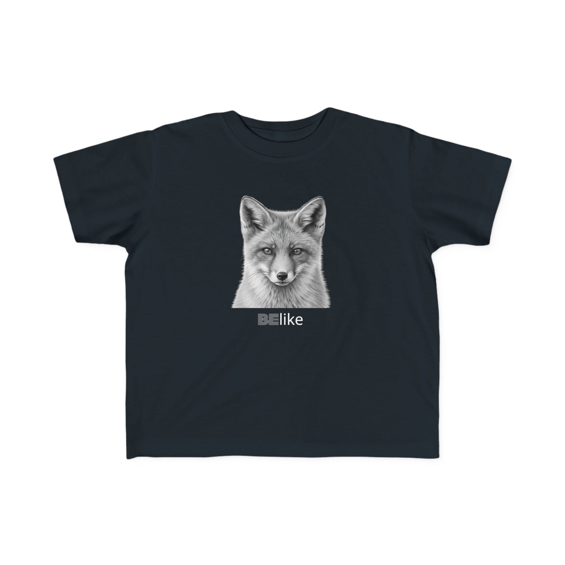 Toddler's BElike the Fox black t-shirt with minimalist fox illustration