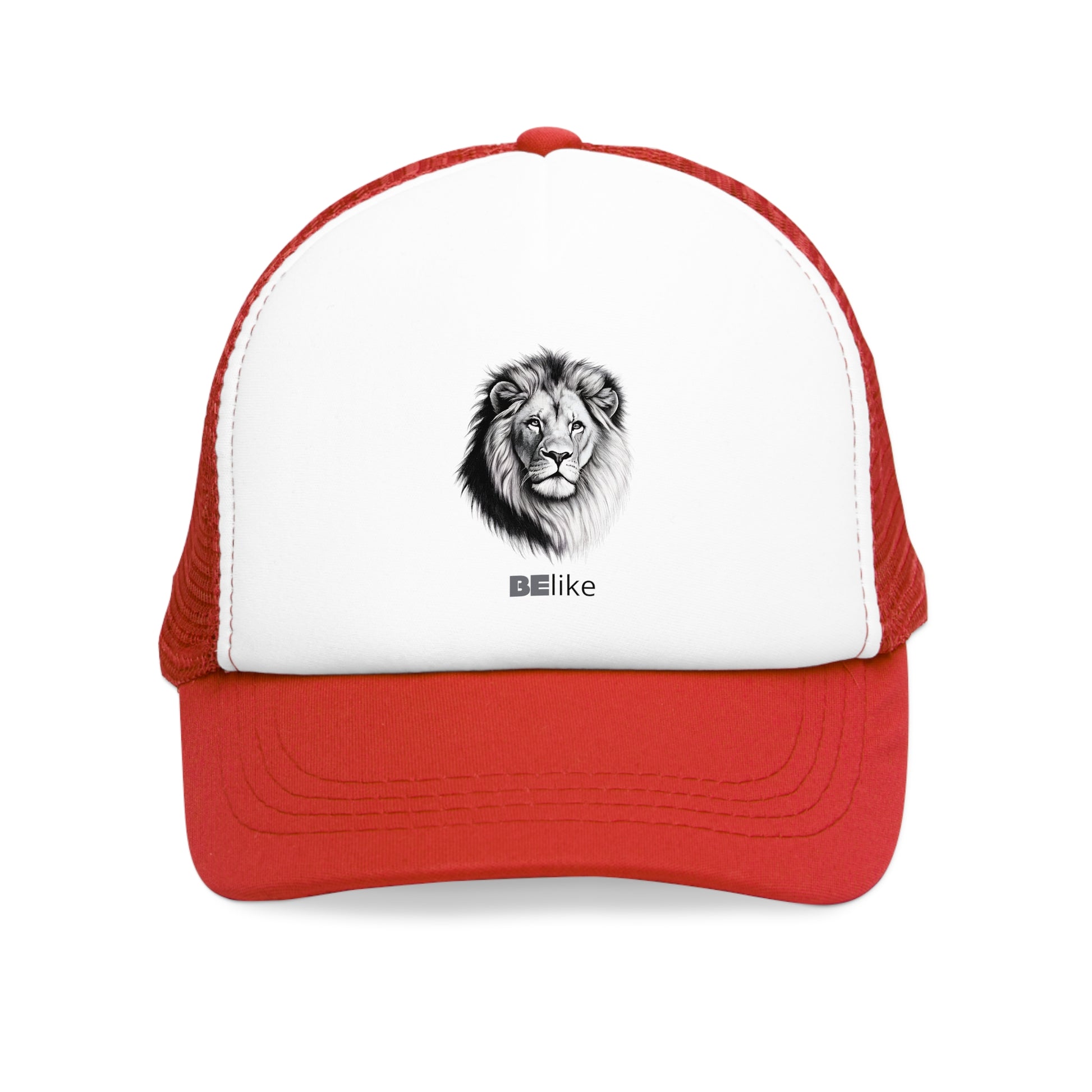 Trucker hat with bold lion illustration and quote