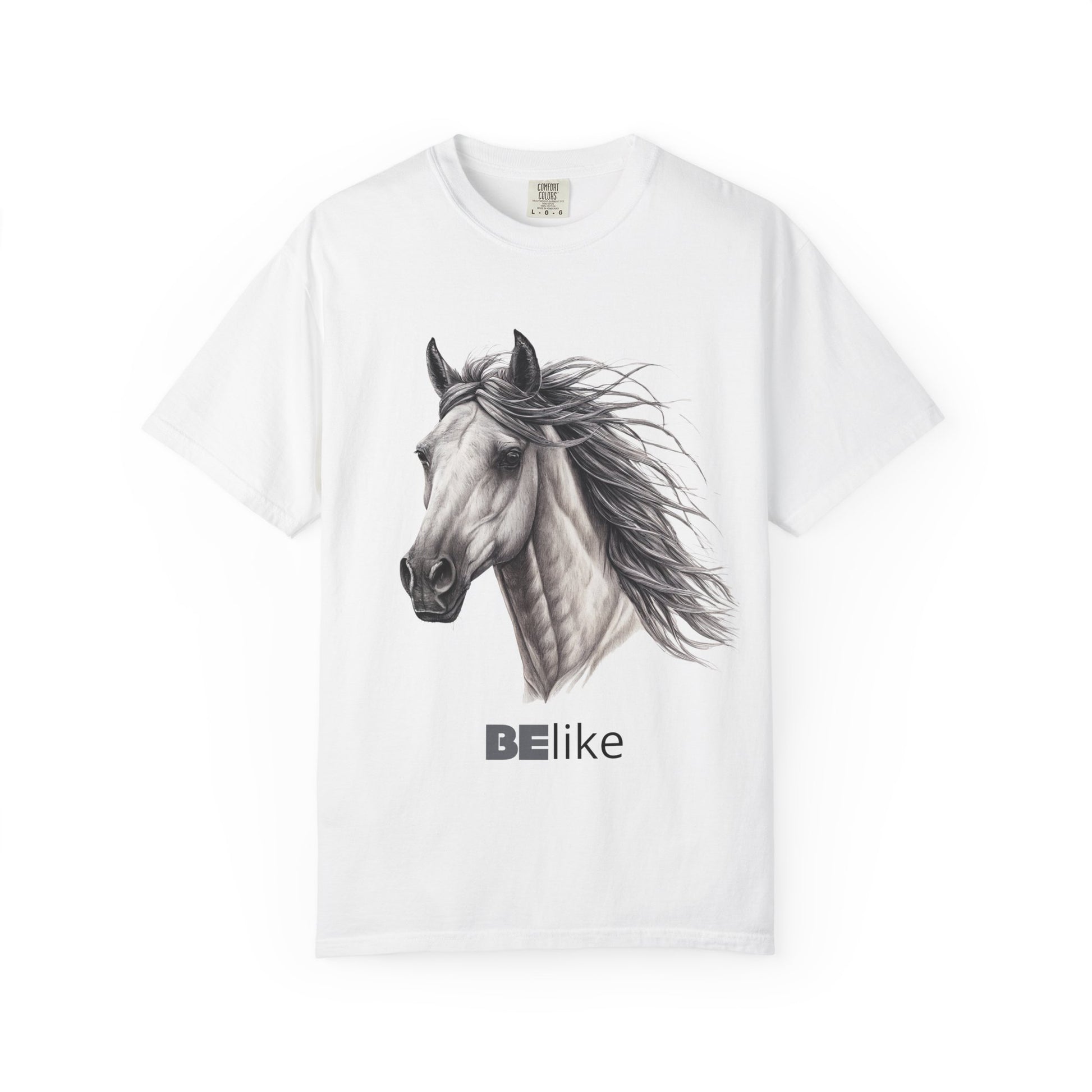 BElike the Horse unisex black t-shirt with minimalist horse design
