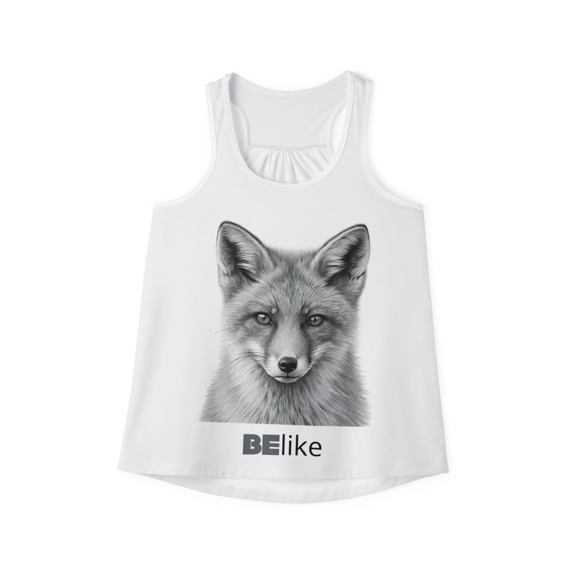 Women’s white tank top with fox illustration and motivational quote