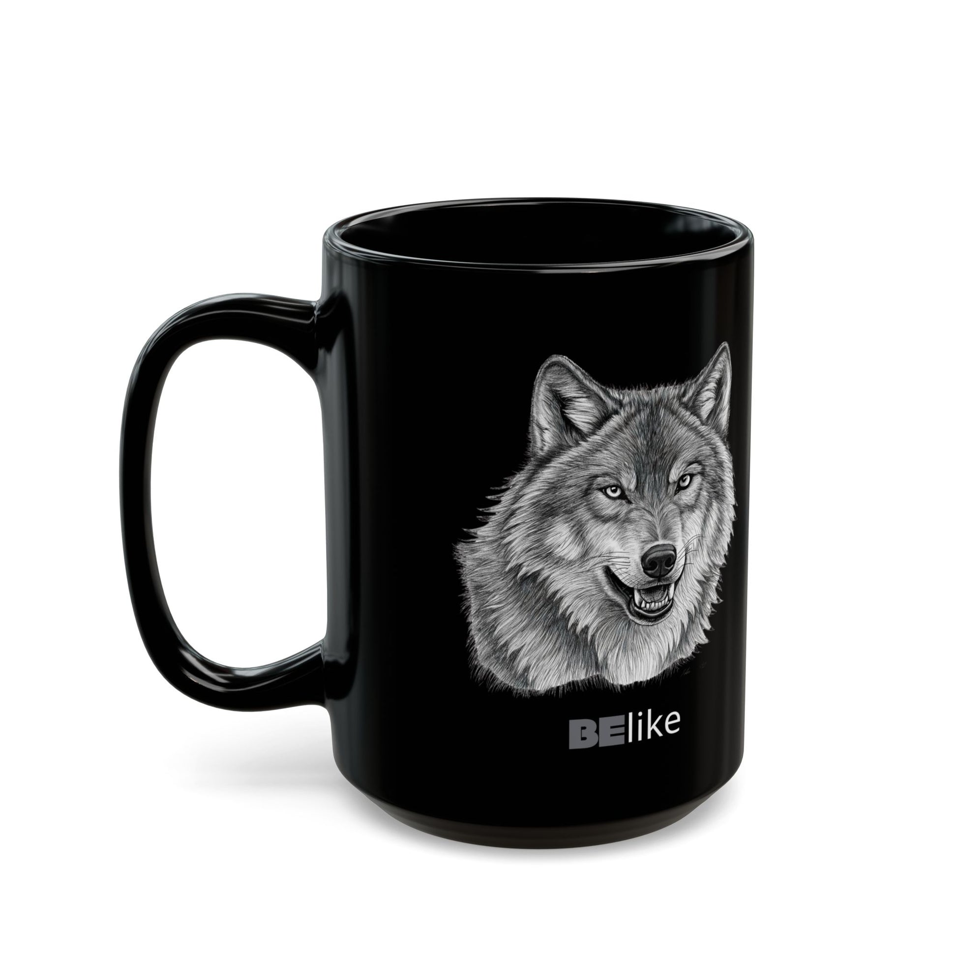 BElike the Wolf Black Ceramic Mug | Inspirational Animal Spirit Mug | BElike.store