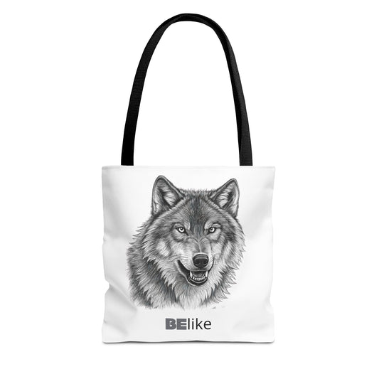BElike the Wolf Black Handle Tote Bag – Minimalist Spirit Animal Design