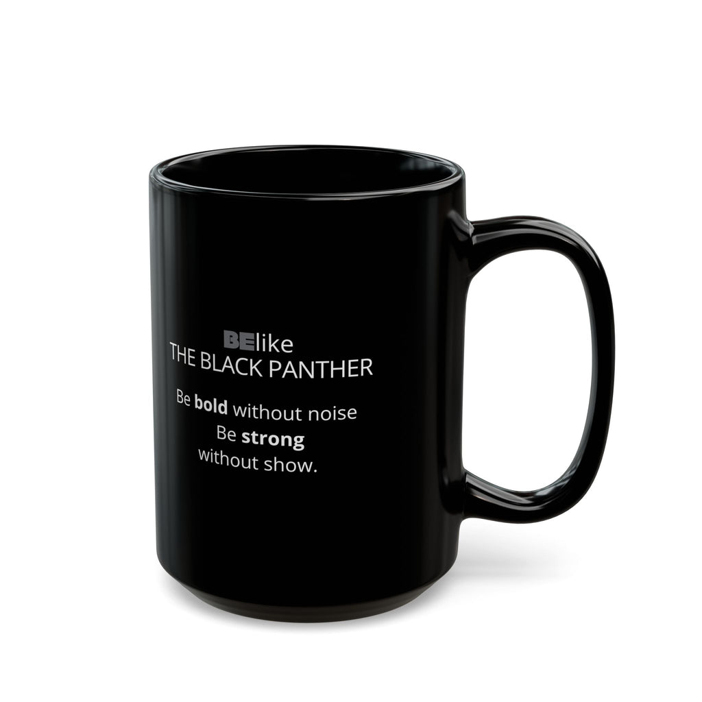 BElike the Black Panther mug with black-and-white design