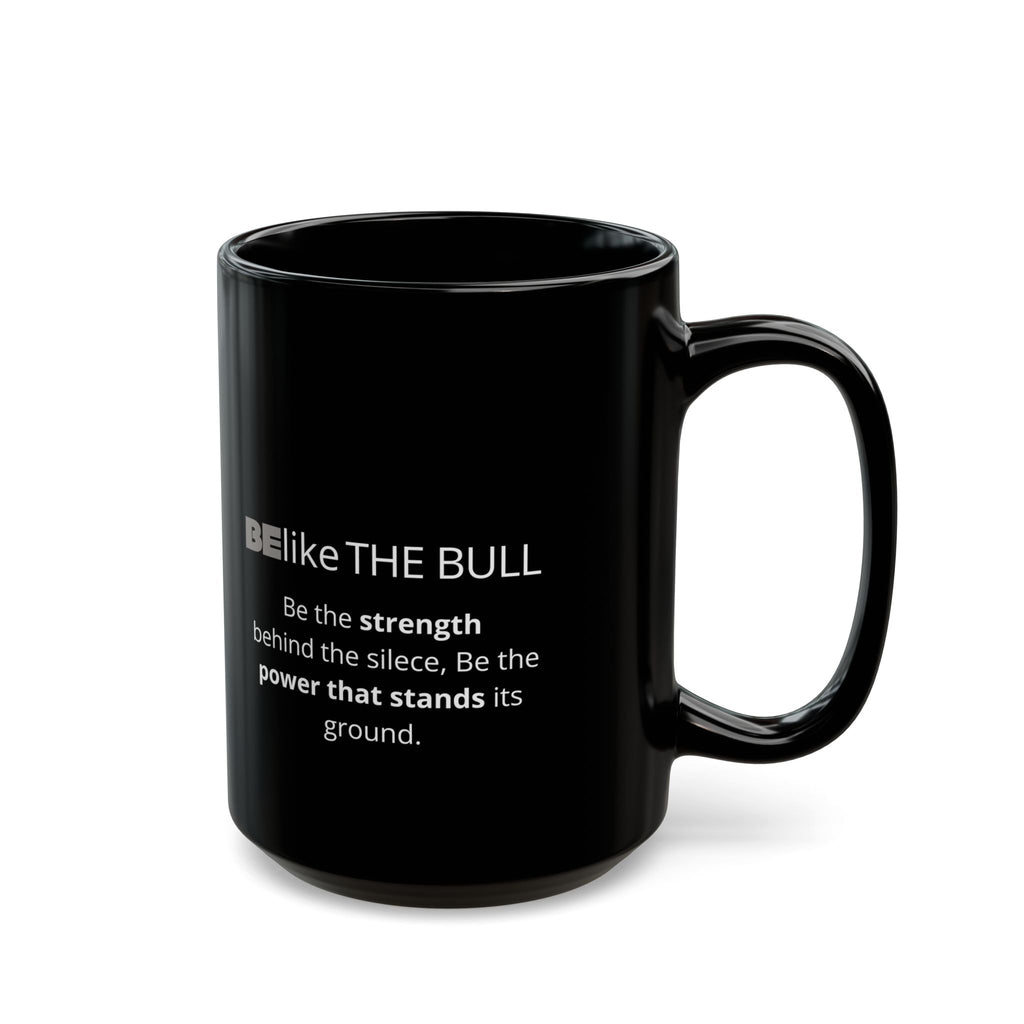 Black ceramic mug with bull design