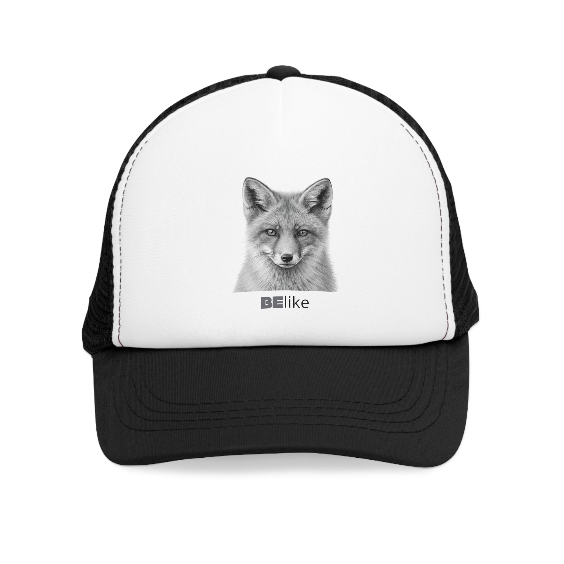 BElike the Fox Trucker Cap with minimalist black-and-white fox design