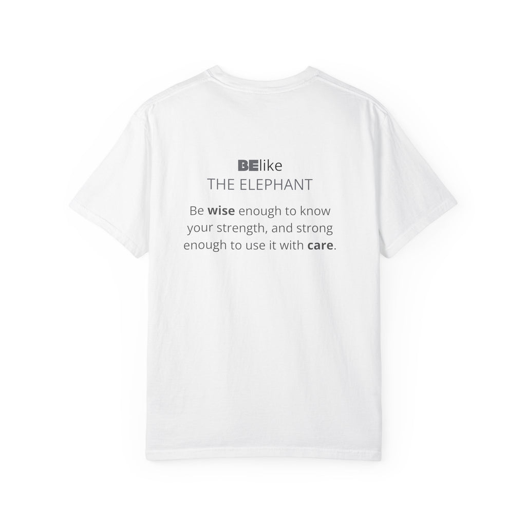 Garment-dyed shirt with black-and-white elephant art