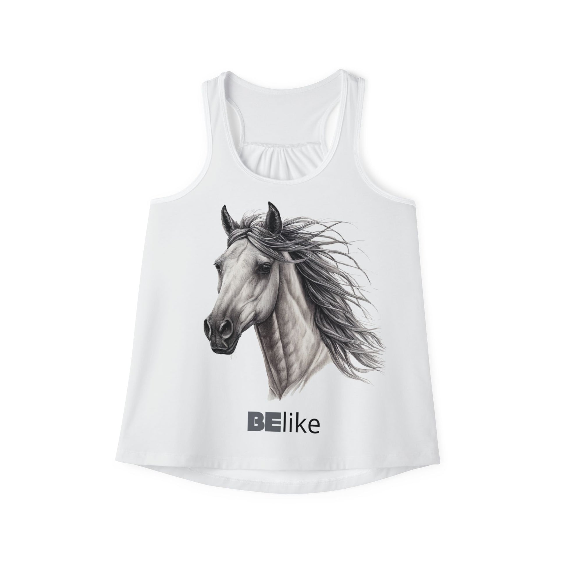BElike the Horse women’s tank top with black-and-white horse design