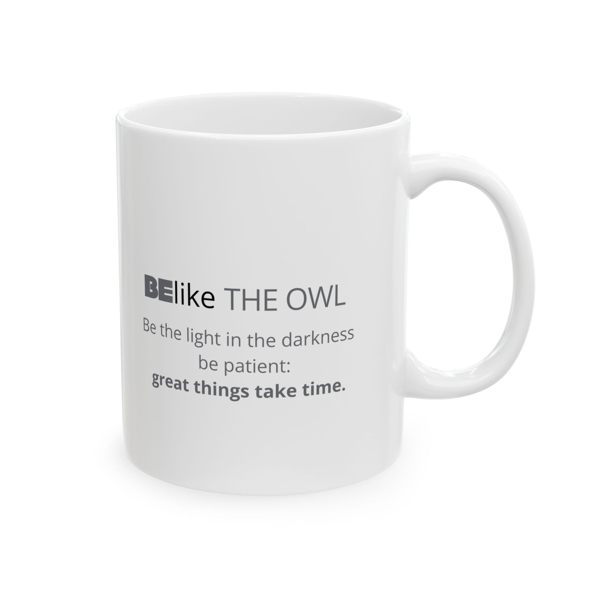 Inspirational owl coffee mug with minimalist art