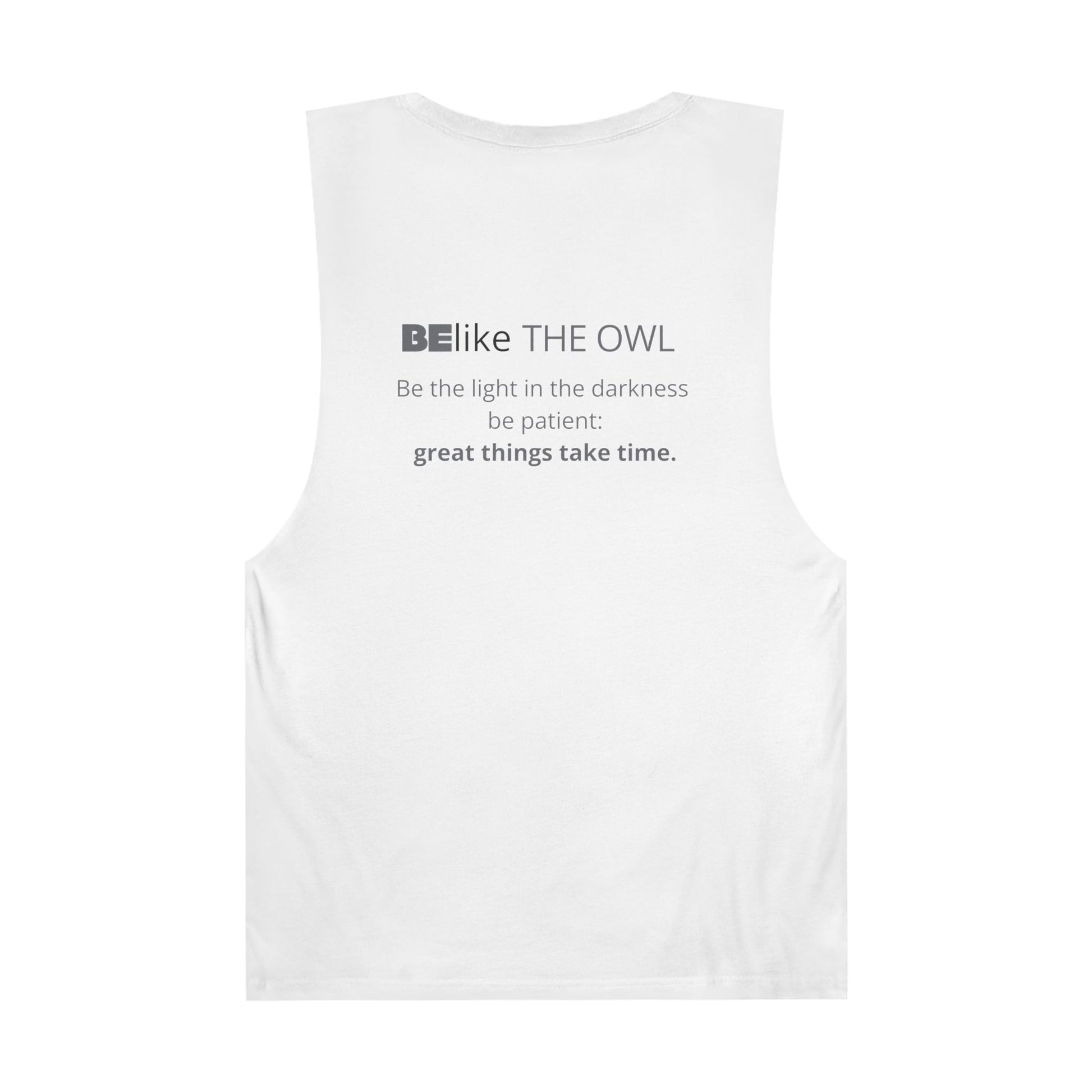 Minimalist women’s white tank with owl art