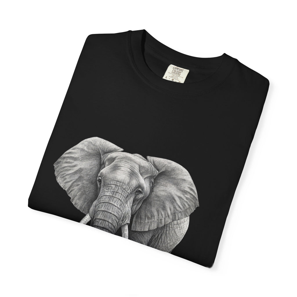 Motivational black tee with elephant design
