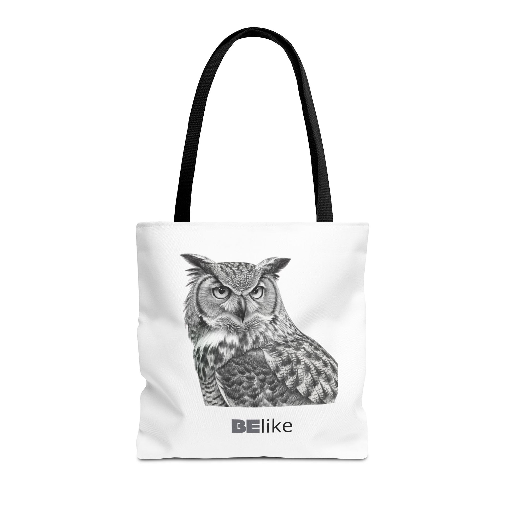 Motivational tote with minimalist owl artwork