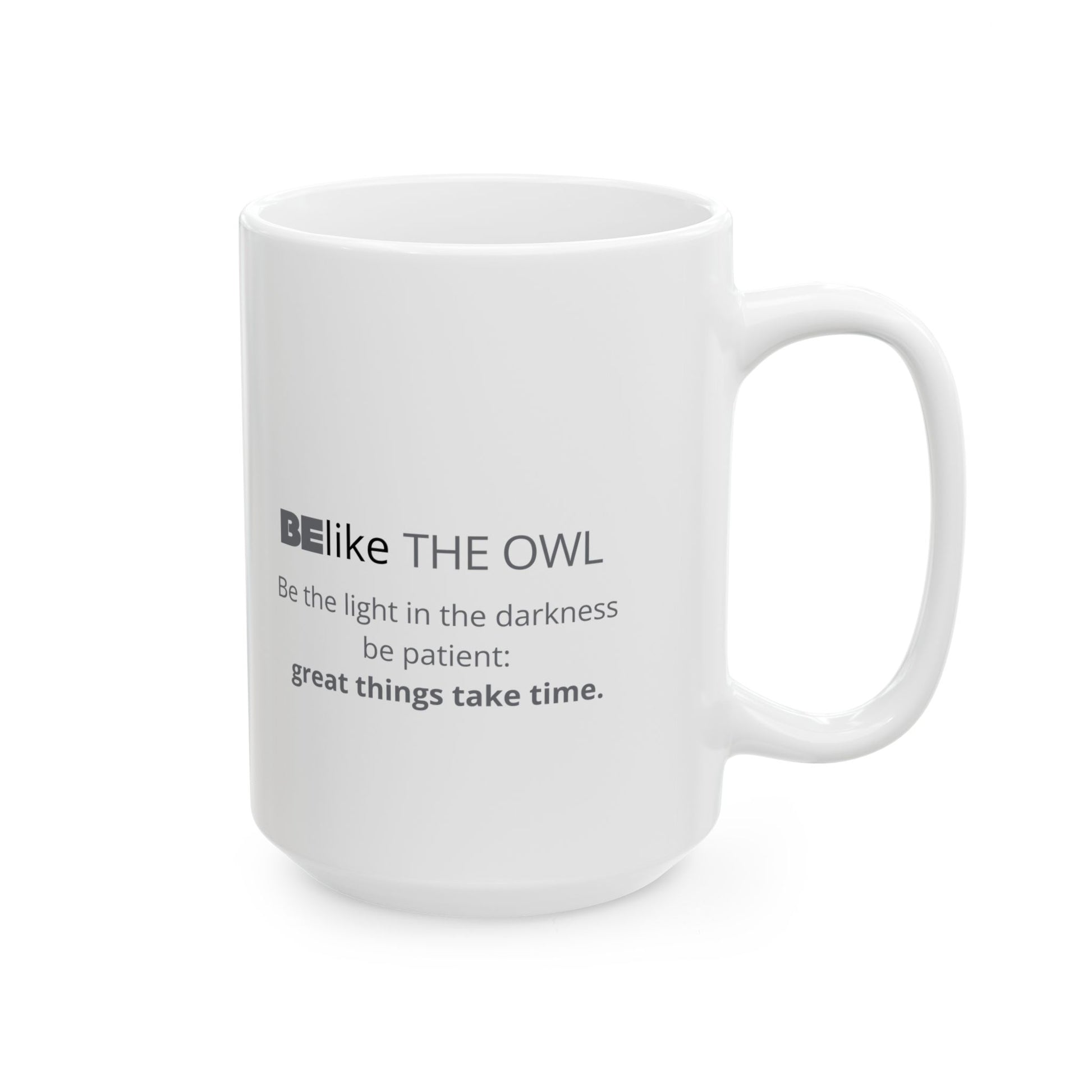 Owl motivational quote mug for mindful mornings
