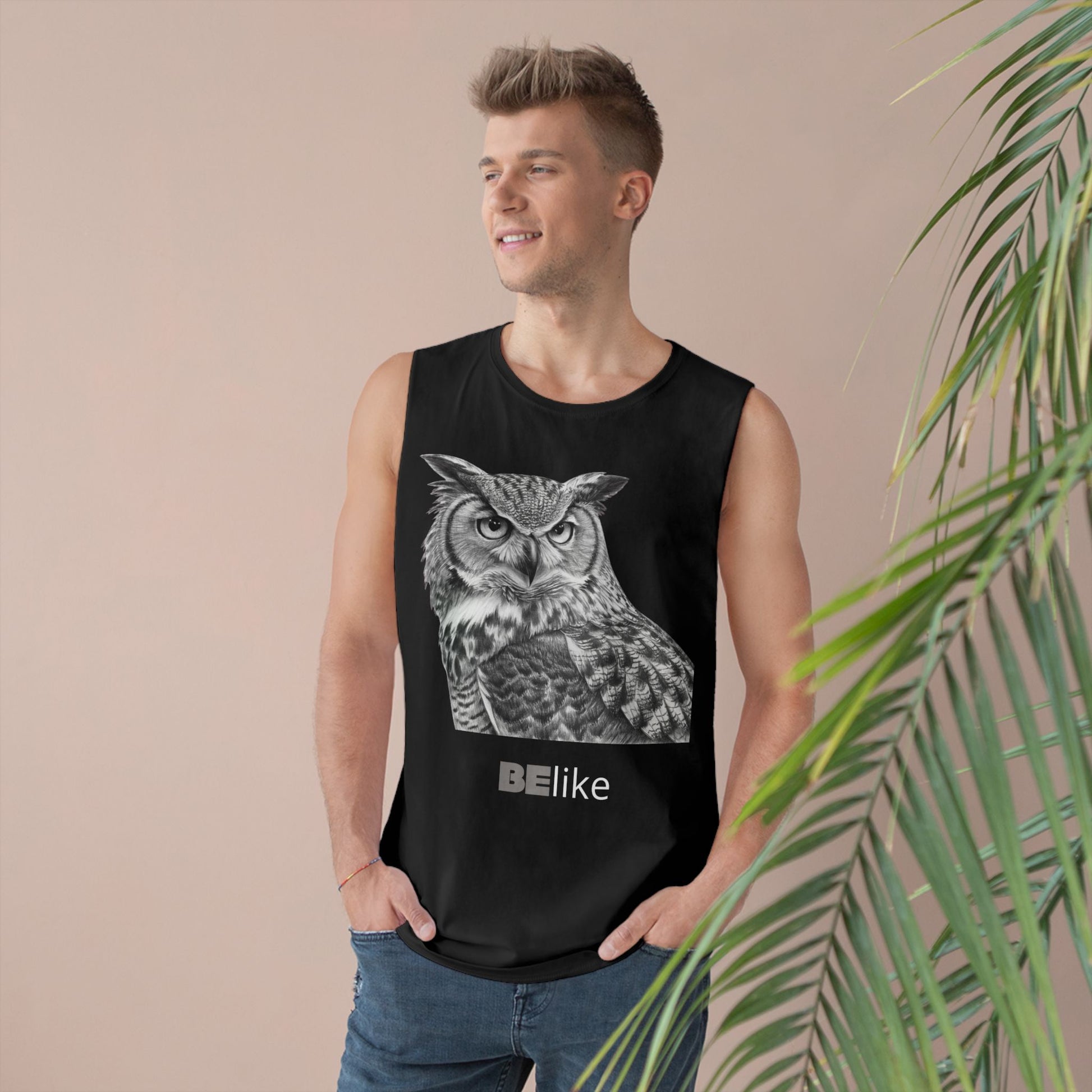 Owl spirit animal black tank with minimalist art