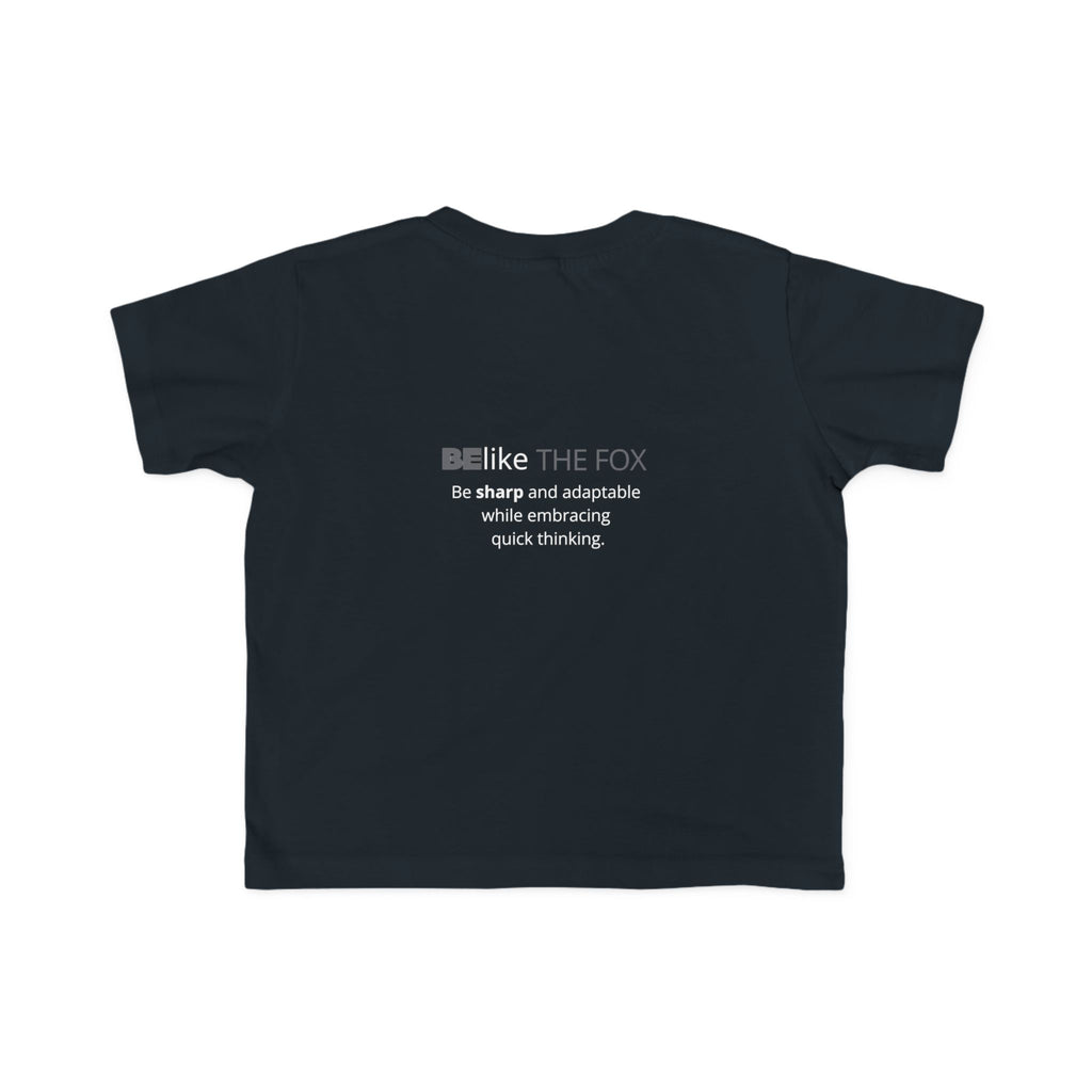 Black toddler tee with clever fox spirit design and quote