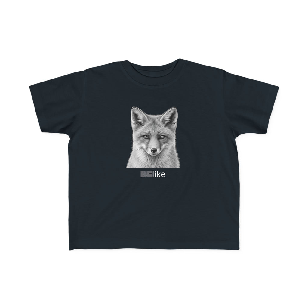 Toddler's BElike the Fox black t-shirt with minimalist fox illustration