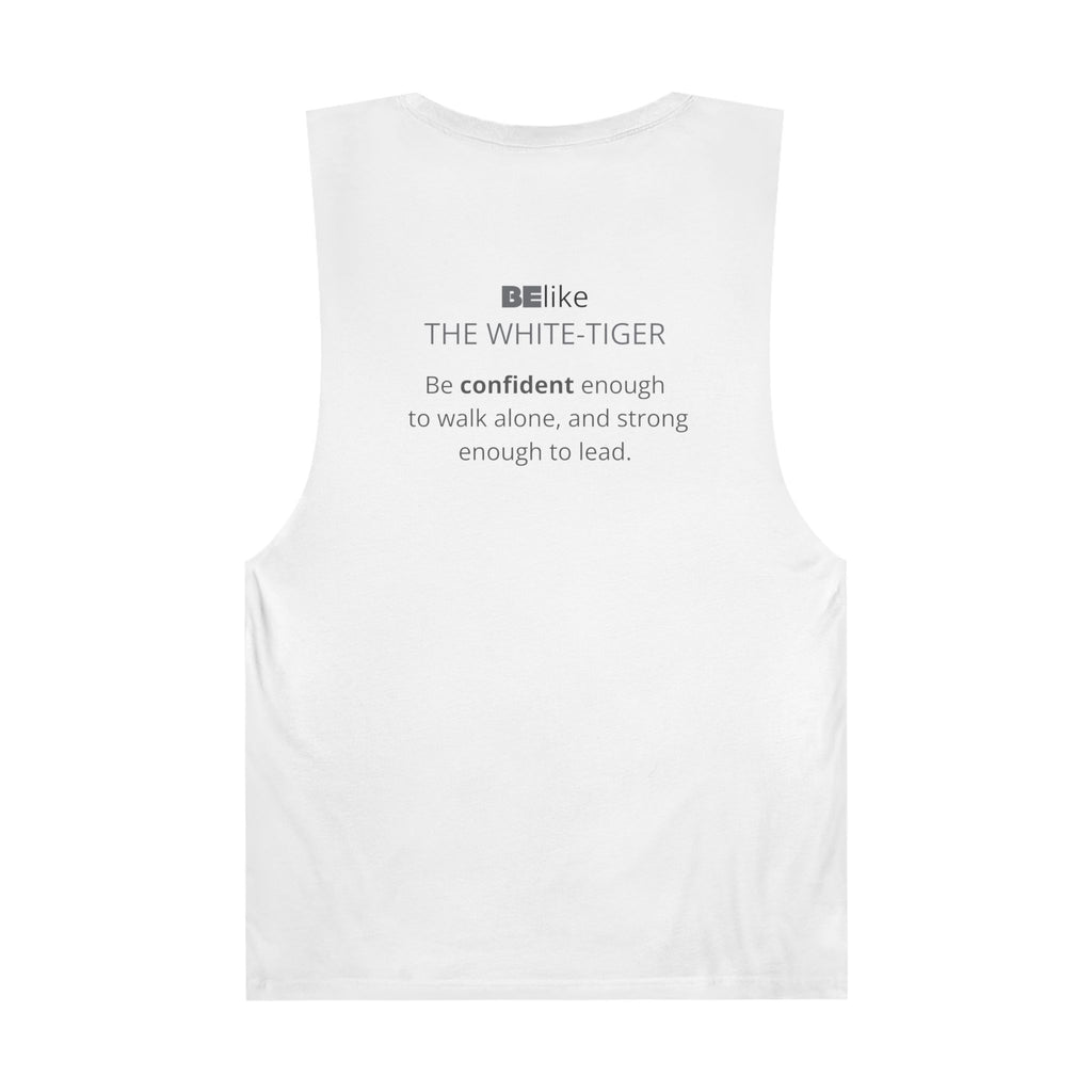 White tank top with white tiger quote and artwork