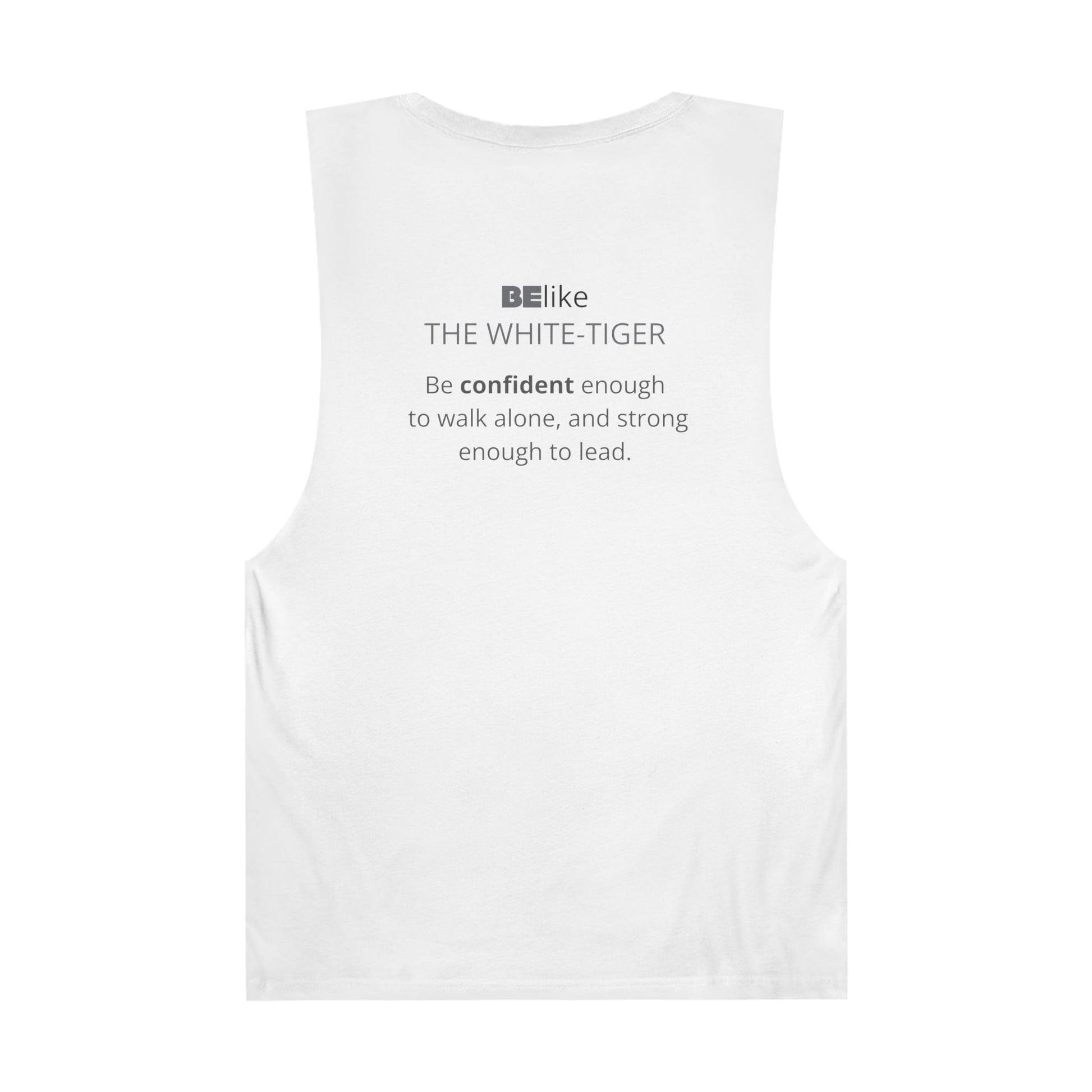 White tank top with white tiger quote and artwork