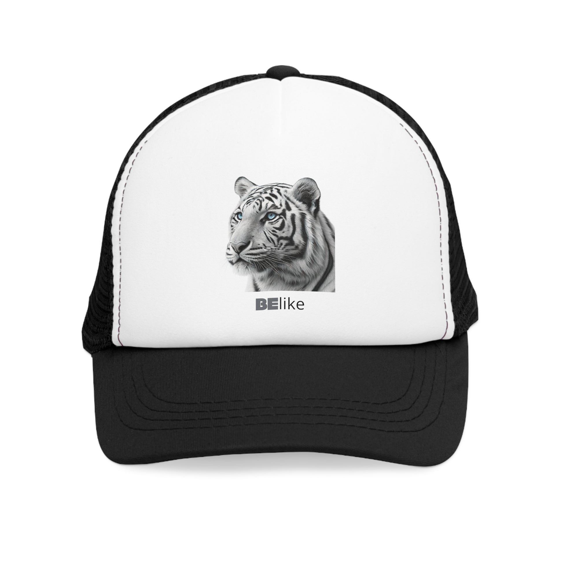 White tiger black trucker cap