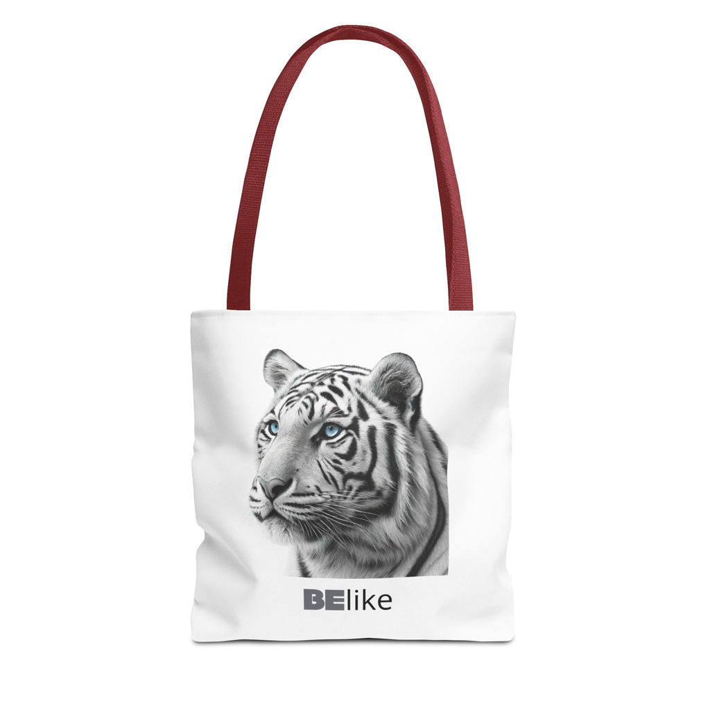 White tiger tote bag with inspirational quote