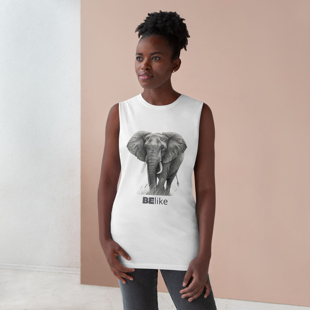 Minimalist elephant art on women's white tank