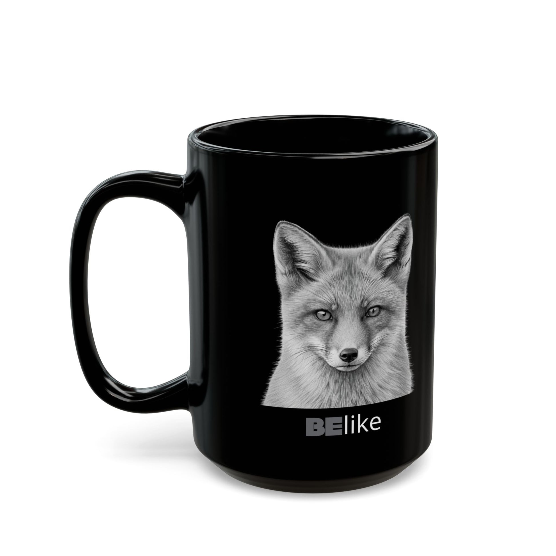 Motivational fox spirit mug – black and white animal design