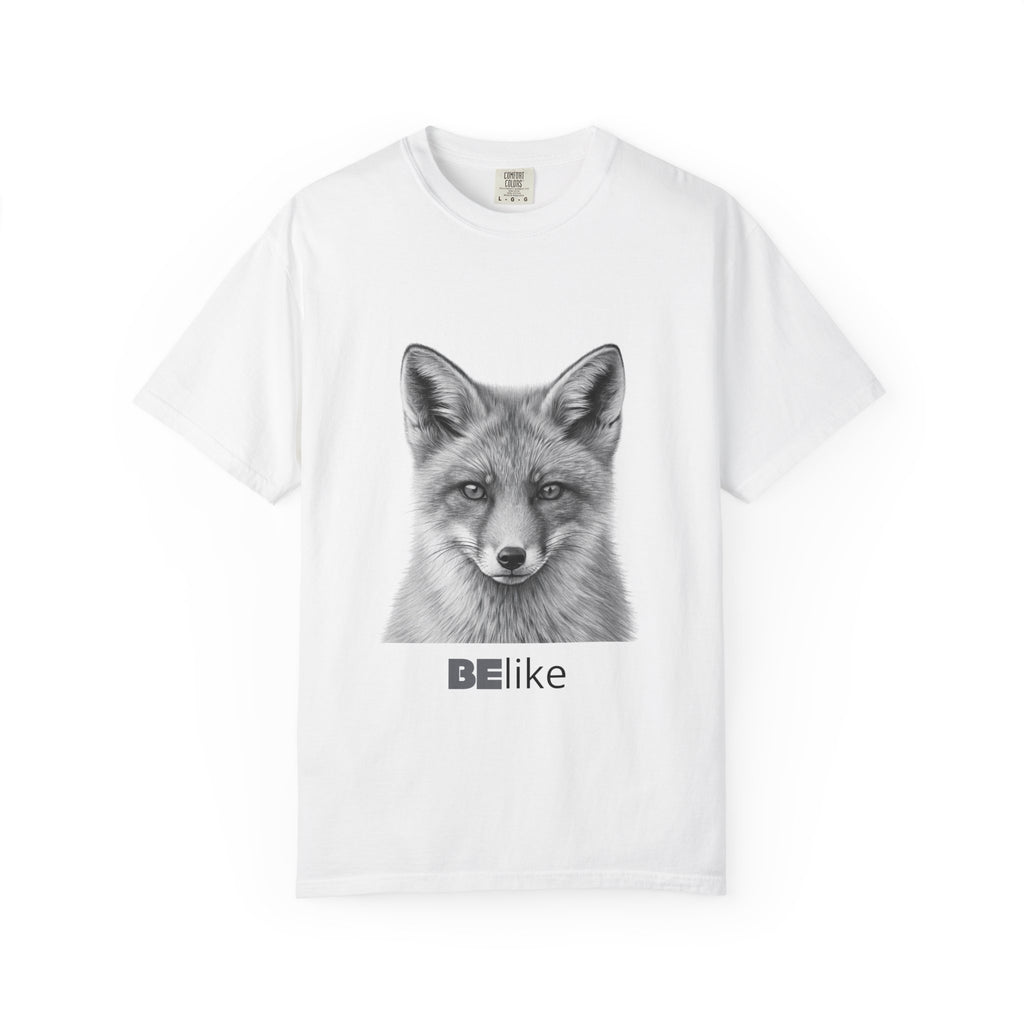 Unisex white t-shirt with black fox illustration and quote