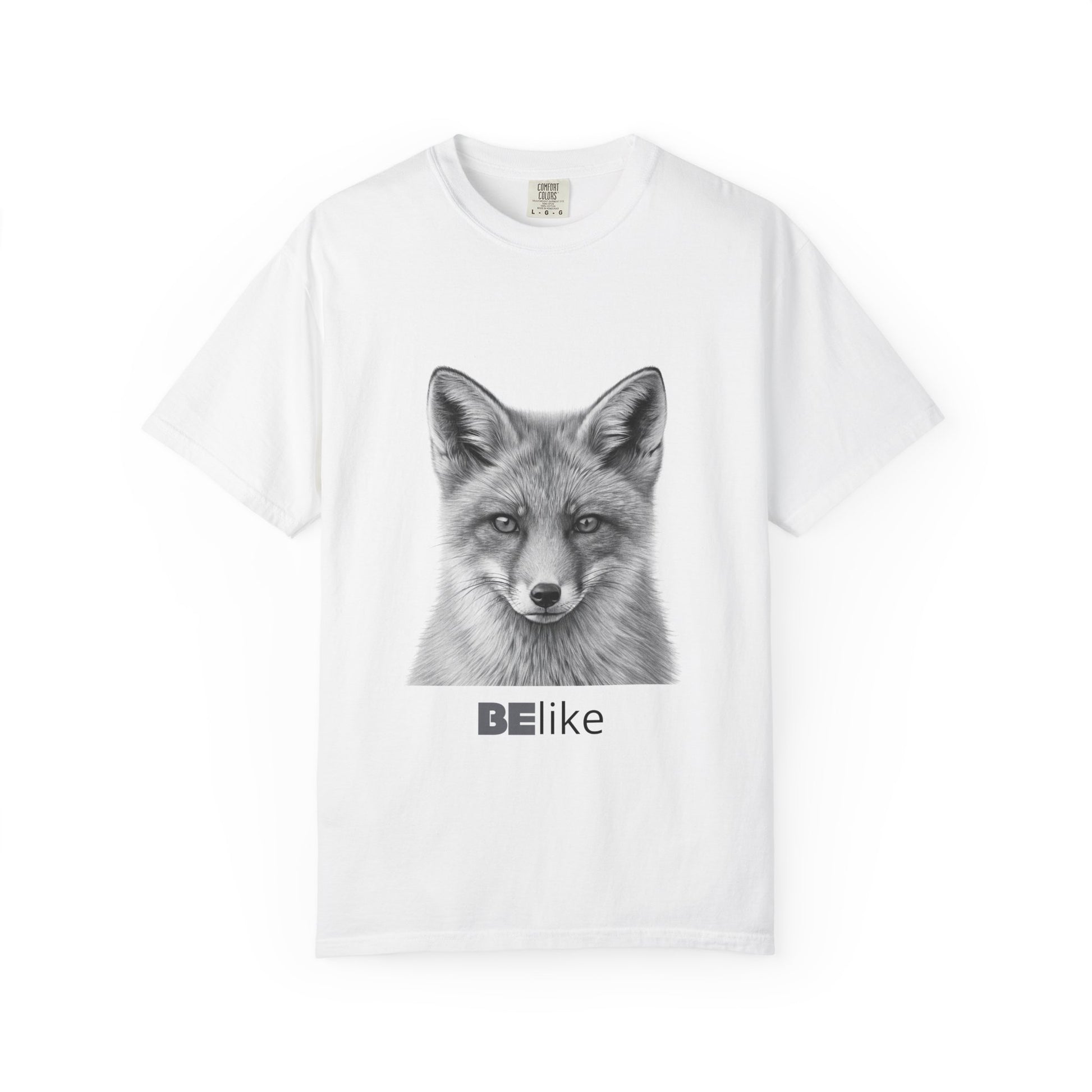 Unisex white t-shirt with black fox illustration and quote