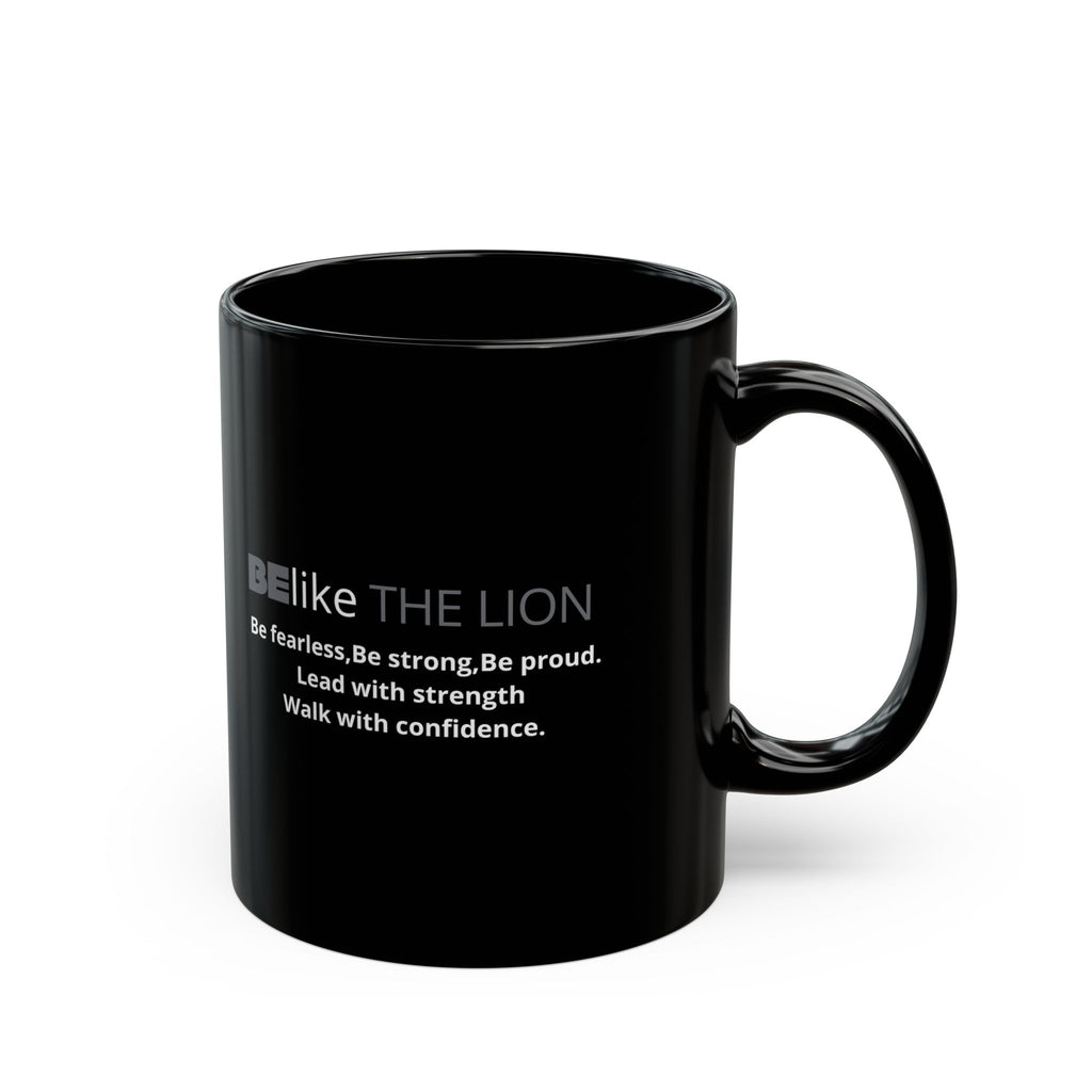 Minimalist white lion design black ceramic mug motivational quote