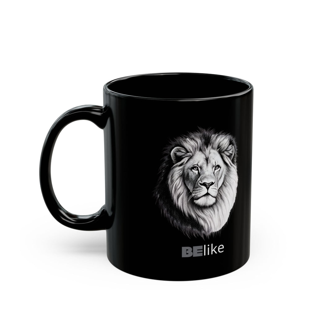 Inspirational black mug with lion spirit animal illustration