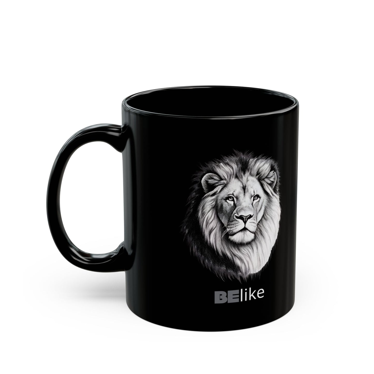 Inspirational black mug with lion spirit animal illustration