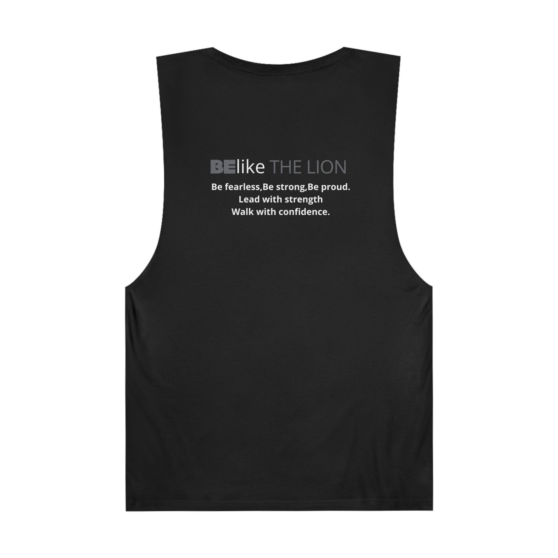 Minimalist lion design black tank top motivational quote