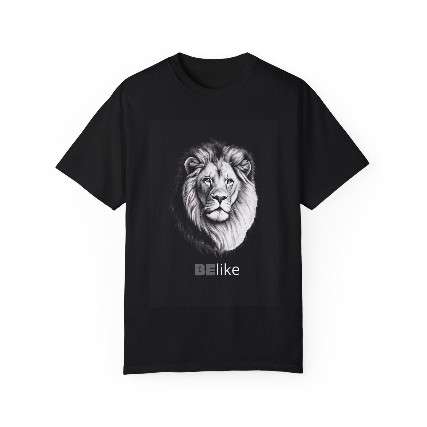 Inspirational black t-shirt with lion spirit animal art