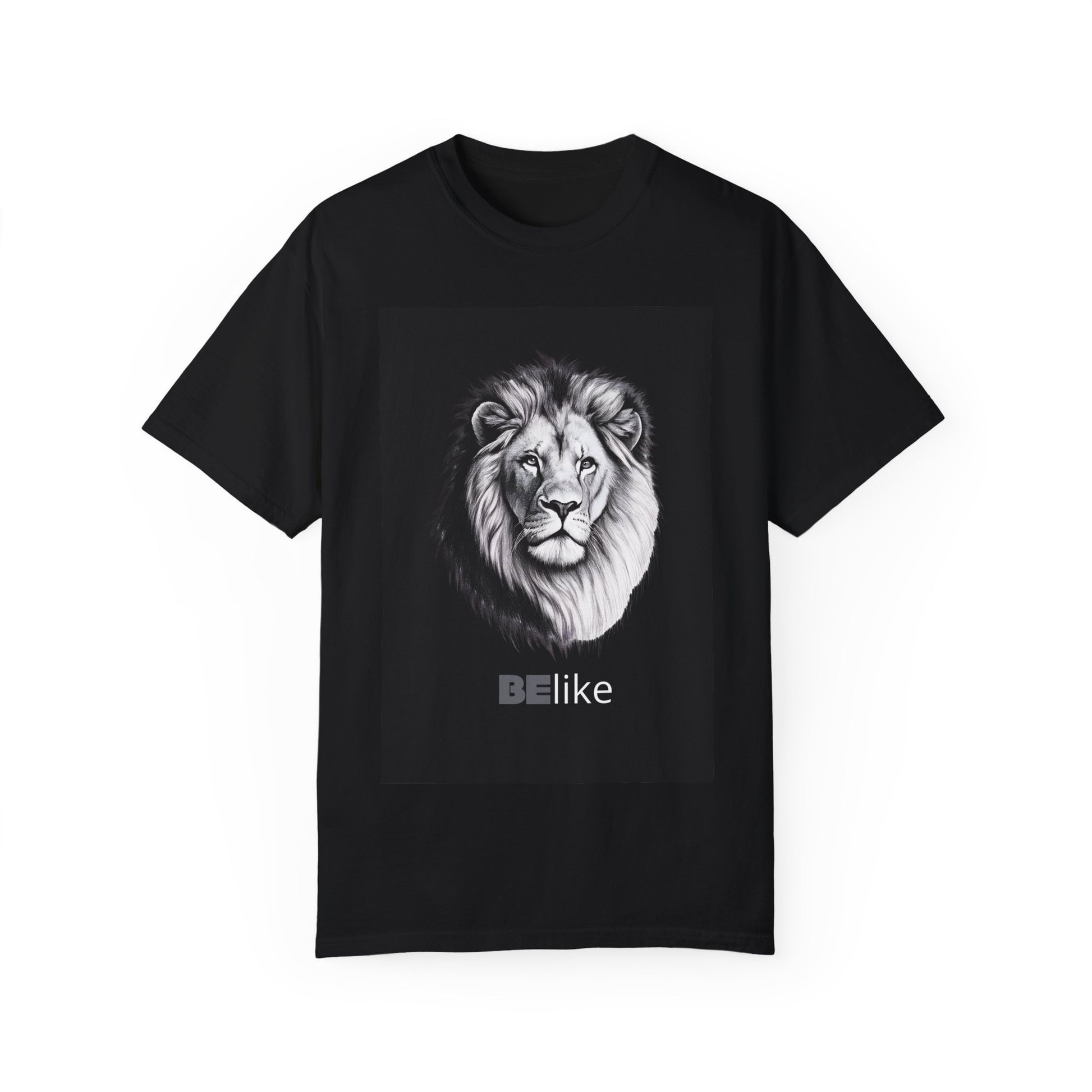 Inspirational black t-shirt with lion spirit animal art
