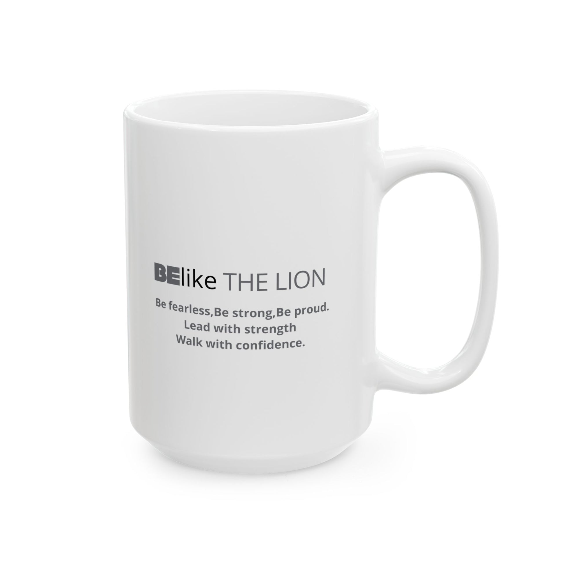Minimalist lion design white ceramic mug with motivational quote