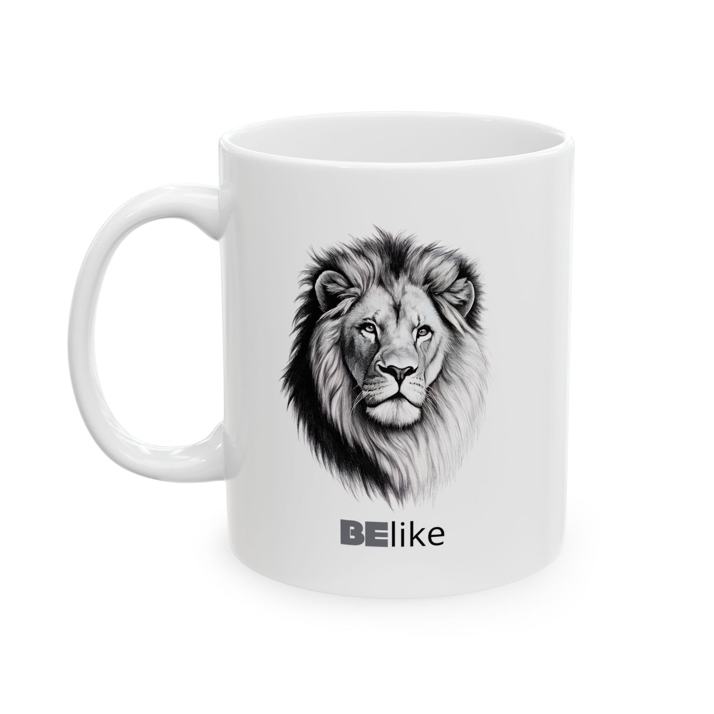 Inspirational white mug with lion spirit animal illustration