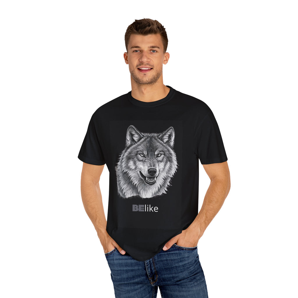Garment-Dyed Wolf Spirit Animal T-shirt on model